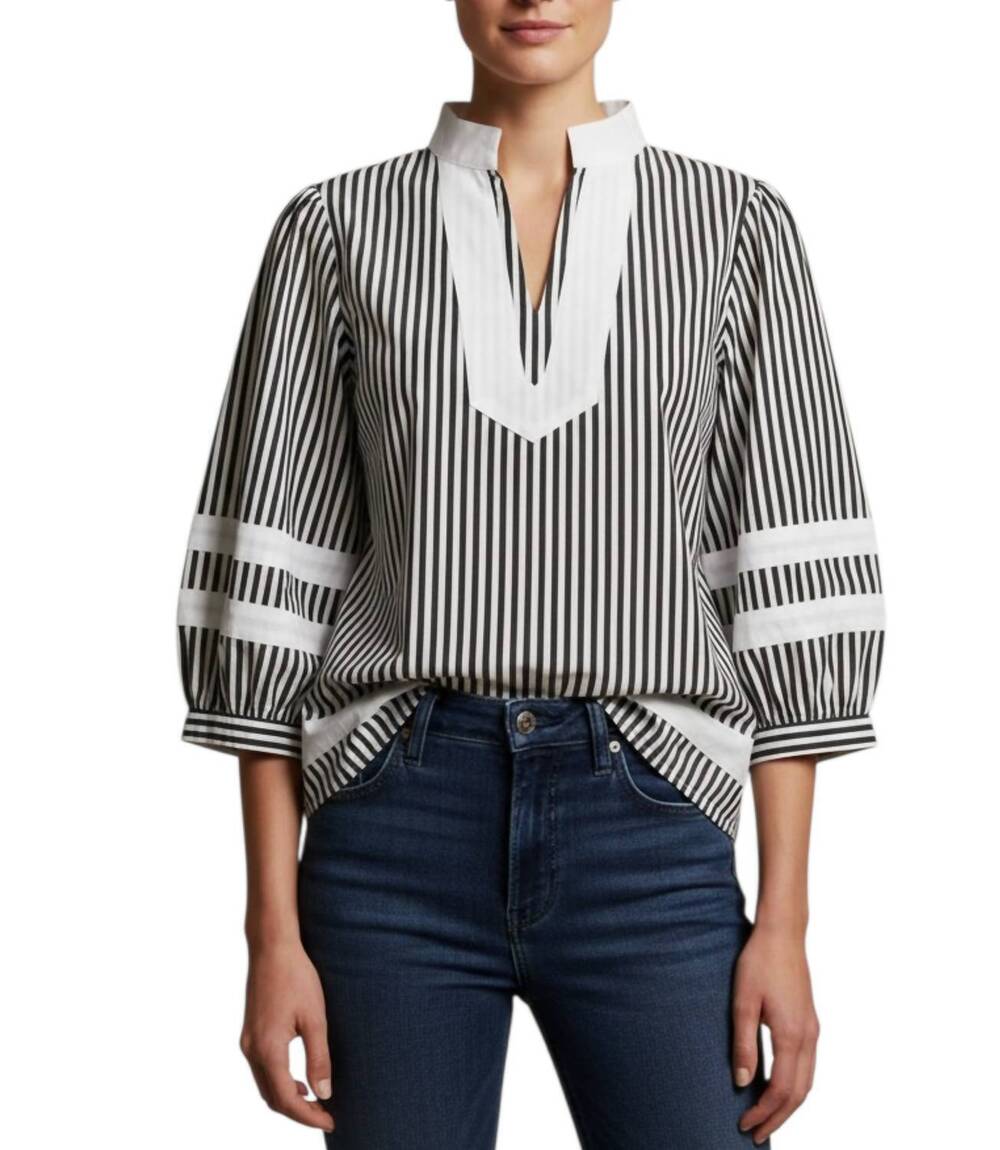 NEW JODIFL caroline split neck blouse in black and white